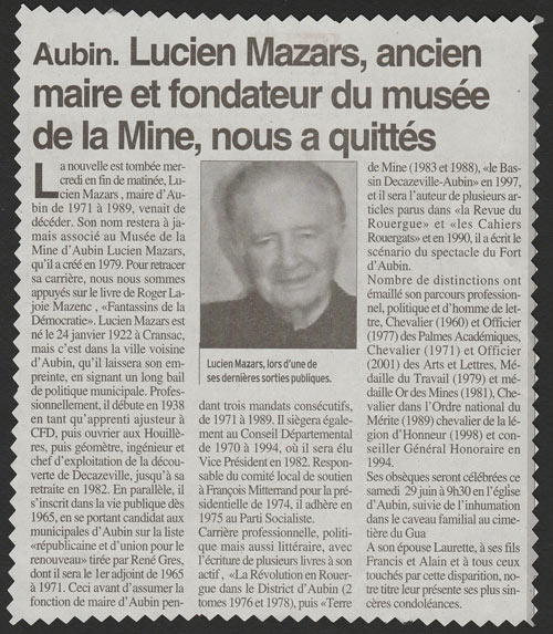 Musée de la mine Lucien Mazars - Aubin - Juin 2019 - Lucien Mazars nous a quittés